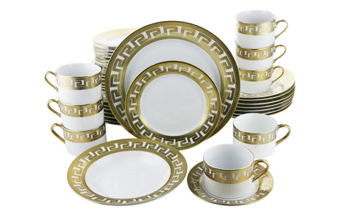 40 Piece Ceramic Gold Greek Key Dinnerware Set