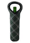 Green & Navy Plaid Neoprene Bottle Holder Tote Bag