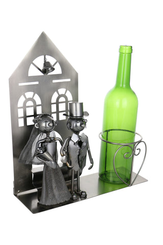 Metal Bride and Groom at Church Wine Bottle Holder