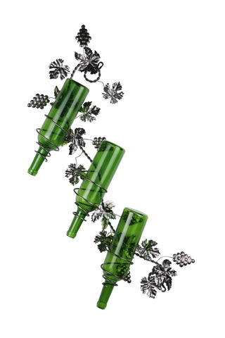 30" Inch 3-Bottle Metal Grape Leaf Wall Mounted Wine Rack
