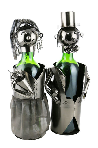 Bride and Groom Metal Wine Bottle Holders 2-Bottle Capacity