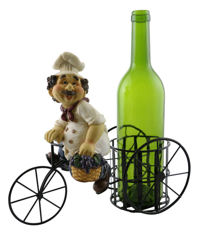 Male Chef Riding Bicycle Wine Bottle Holder