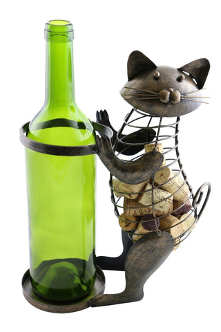 Metal Cat Wine Bottle and Cork Holder