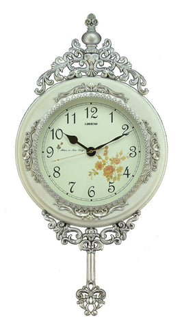 24" Inch White and Silver Pendulum Wall Clock