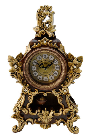 14" Inch Brown and Gold Pendulum Table Clock