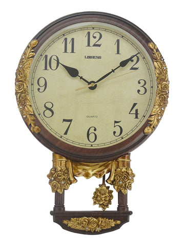 17" Inch Vintage Style Wall Clock with Pendulum and Diamond Accents