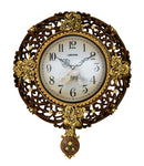 17" Round Ornate Brown and Gold Pendulum Wall Clock