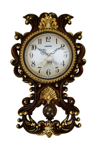 26" Inch Brown and Gold Antique Wall Clock