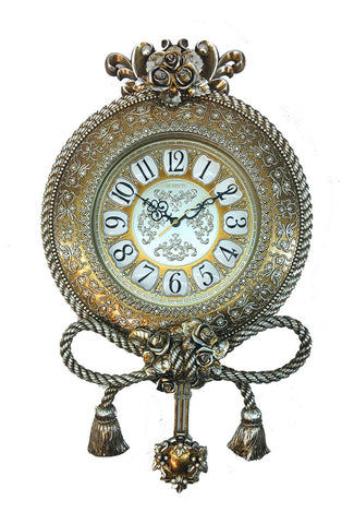 26" Inch Silver and Gold Vintage Tassel Pendulum Wall Clock