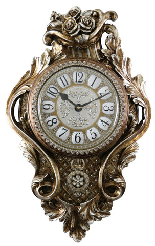 29" Inch Bronze and Silver Ornate Wall Clock